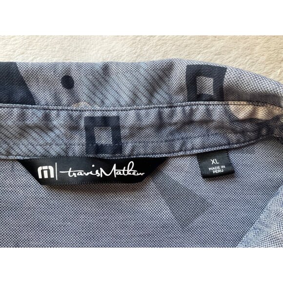 Travis Mathew Mens XL Collared Shirt Blue Geometric Golf Novelty Pima Cotton*Rea - Picture 2 of 6